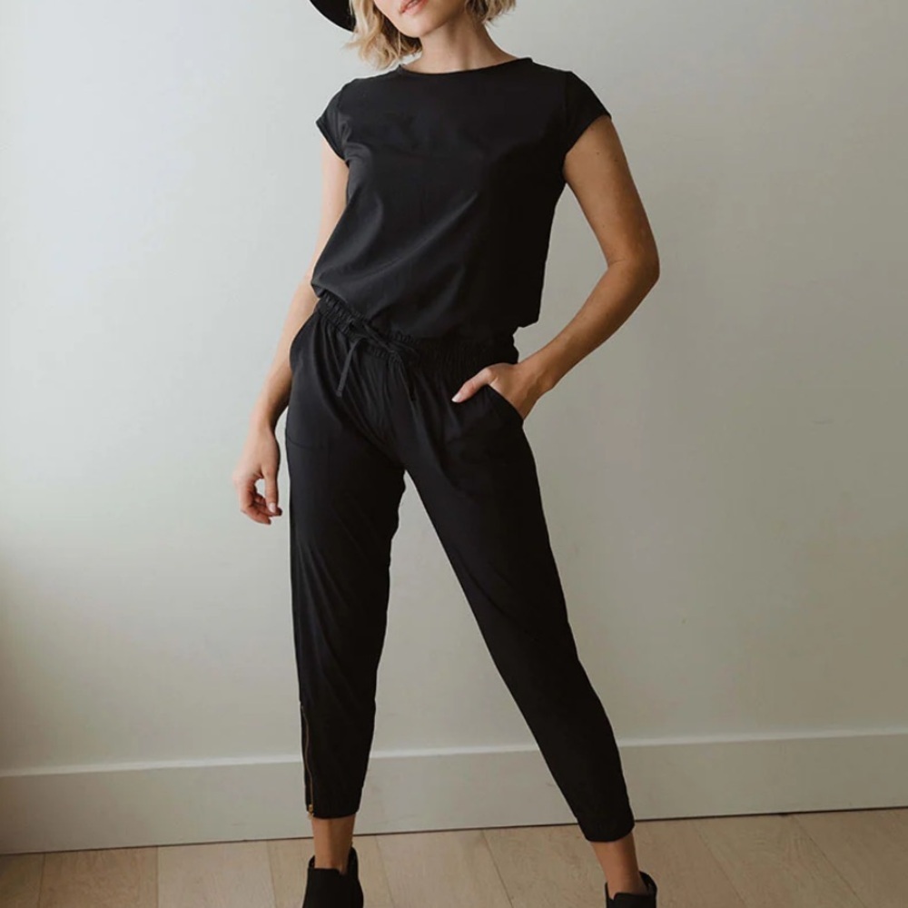 Albion Black Cap Sleeve & Elastic Waist Jumpsuit